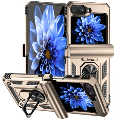 Obrázek produktu pro Pouzdro pro Samsung Galaxy Z Flip 5 dvouvrstvé pouzdro s posuvným krytem kamery a prstencovým stojánkem Zlato