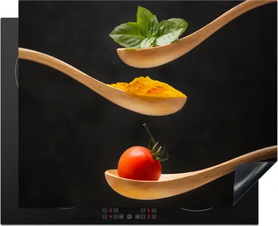 Produktbild von KitchenYeah© Herdabdeckplatte Gewürze auf einem Holzlöffel , 65x52cm, Küche Deko, Glaskeramikkochfeld Herdabdeckung, Abdeckplatte fùr Kochfeld