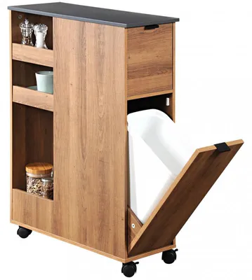 Obrázok produktu pre Kuchynský vozík Kesper 2485113, 4 poličky, 4 kolieska, koš na odpad, DPH, hnedý
