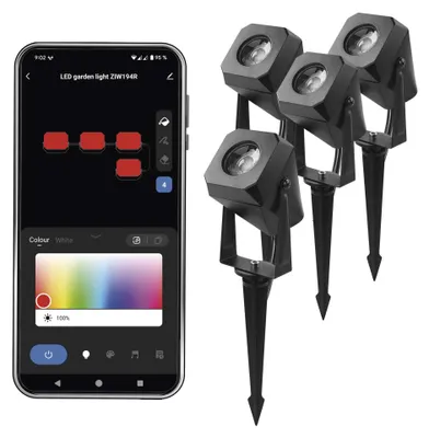 GoSmart venkovní LED bodové světlo, startovací sada, 4 díly, 7 W, RGBIC stmívatelné, WiFi
