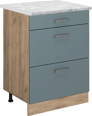 Produktbild von Küchenunterschrank Vicco R-Line Blau-Grau/Goldkraft Eiche 60 cm AP Marmor, Model 45402