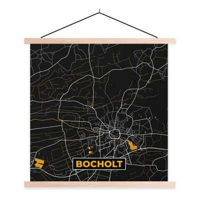 Produktbild von MuchoWow® Textilposter Deutschland - Schwarz und Gold - Bocholt - Stadtplan - Karte 60x60 cm mit holzfarbenen Rahmen - Wanddekoration