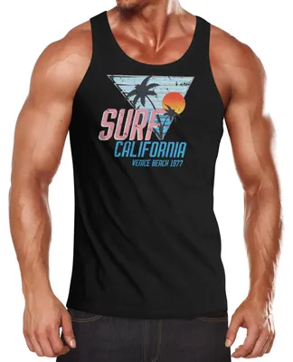 Produktbild von Herren Tank-Top Surf California Venice Beach Surfing Design Print Aufdruck Muskelshirt Muscle Shirt Neverless® schwarz M