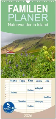 Produktbild von Familienplaner 2026 - Naturwunder in Island mit 5 Spalten (Wandkalender, 21 x 45 cm) CALVENDO