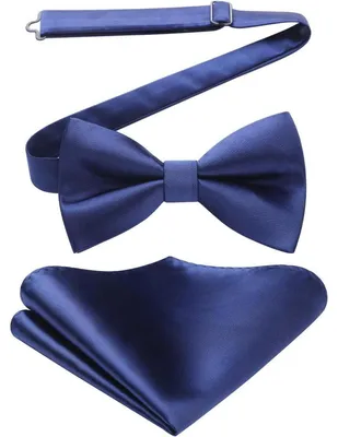 Produktbild von Fliege mit Einstecktuch Set Herren Dunkelblau Vorgebundene Fliege Verstellbar Polyester-Seide