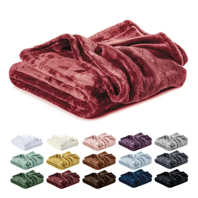 Zdjęcie produktu dla Koc z mikrofibry Lavea® – miękki i puszysty, koc polarowy, koc na sofę i łóżko, koc wełniany, koc na sofę do salonu, kolor karmazynowy, 220 x 240 cm