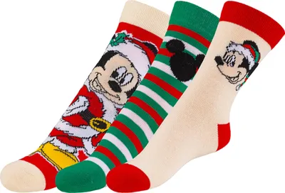 Zdjęcie produktu dla Skarpety dziecięce Mickey 2 - zestaw 3 pary - 23-26 - czerwone, beżowe, zielone, czarne