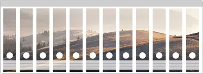 Produktbild von Wallario Ordnerrücken Sticker, selbstklebend für breite Ordner, 12 Stück, Motiv Herbstliche Felder bei Sonnenaufgang