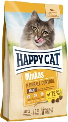 A bag of Happy Cat Minkas Hairball Control cat food.