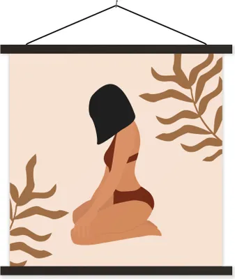 Produktbild von MuchoWow® Textilposter Sommer - Bikini - Blätter 120x120 cm mit schwarzem Rahmen - Aufhängungsset