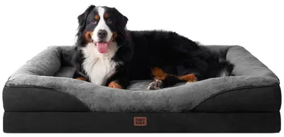 Produktbild von Orthopädisches Hundebett mit 4 Rändern, 132x104cm, Grau/Schwarz