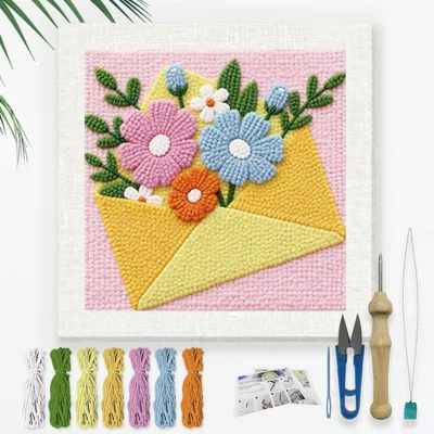 Zdjęcie produktu dla Zestaw do szycia obrazów kwiatowych dla początkujących, 24x24 cm, zestaw do haftu krzyżykowego z instrukcją