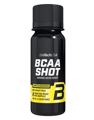 Zdjęcie produktu dla BioTechUSA BCAA Shot, Pynny, L-Arginina, L-isoleucine, L-leucine, L-valine, Witamina B12, Witamina B6, Limonka, 23 kcal, 99 kJ