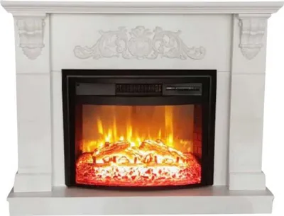 Produktbild von Casa Padrino Barock Elektrokamin Weiß / Schwarz 120 x 33 x H. 104 cm - Wohnzimmer Deko Kamin mit Fernbedienung - Wohnzimmer Möbel im Barockstil - Barock Möbel - Barock Elektro Kamine
