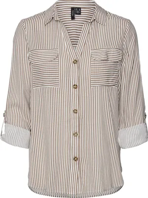 Produktbild von VERO MODA Hemd Bluse Leger mit Brusttaschen Regular 3/4 Arm Stretch Oberteil Größe: XL