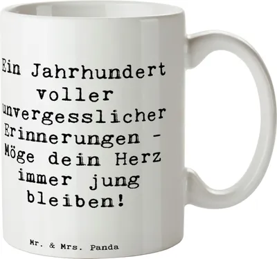 Produktbild von Mr. & Mrs. Panda Tasse Spruch 100. Geburtstag Erinnerungen - Weiß - Geschenk, unvergessliche Momente, Teetasse, Glückwunsch, Kaffeetasse, Happy Birthday, Lebensweisheit