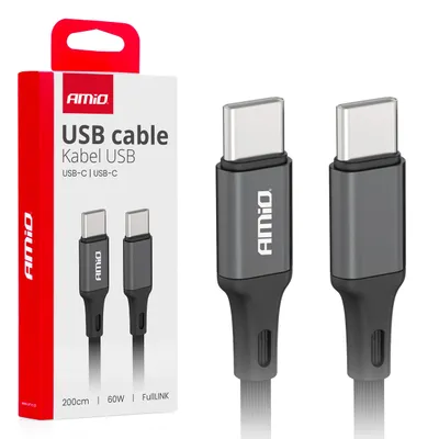 Produktbild von AMiO USB-C-zu-USB-C-Kabel 60 W 200 cm FullLINK – Hochwertiges Schnellladekabel
