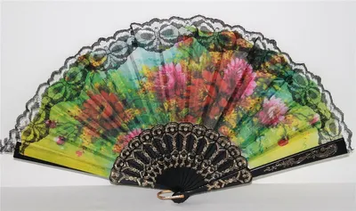 Produktbild von 020-28 Fächer-spanisch-schwarz gelb-Blume-bunt pvc