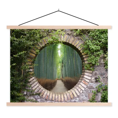 Produktbild von MuchoWow® Textilposter Bambus - Wald - Japanisch - Aussicht 120x90 cm mit holzfarbenen Rahmen - Magnetisch