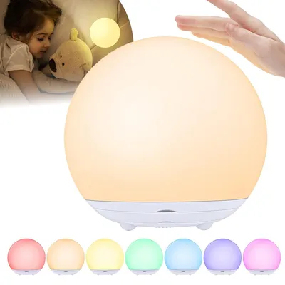 Produktbild von Wiederaufladbare LED Nachtlampe – Touch, Timer, 7 Farben, Dimmbare Baby- & Kinderlampe mit Silikondeckel