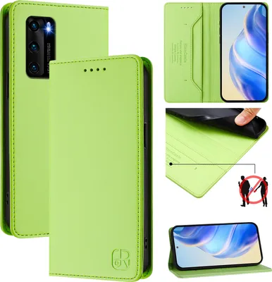 Produktbild von Lederhülle für Huawei P40 Hülle Flip Brieftasche Kartenfächern Ständer Schutzhülle Grün