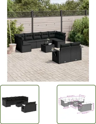 Produktbild von The Living Store 10-tlg. Garten-Sofagarnitur mit Kissen Schwarz Poly Rattan