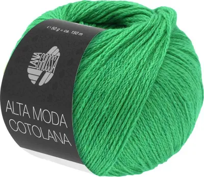 A ball of green yarn with a black label.