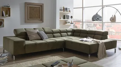 Produktbild von KAWOLA Sofa NELSON Ecksofa Velvet olivgrün Recamiere rechts