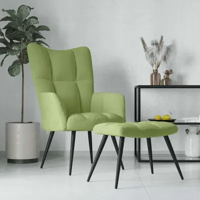 Image de vidaXL Fauteuil relax avec pouf vert clair velours