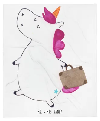 Produktbild von Mr. & Mrs. Panda Tagesdecke Einhorn Koffer - Weiß - Geschenk, Kuscheldecke, Unicorn, Gepäck, Verreisen, Bettdecke, Plaid, Einhörner, Abenteuer, Mikrofaserdecke