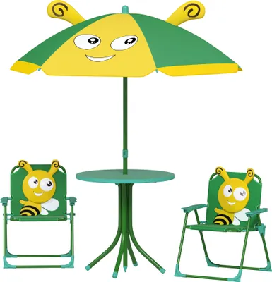 Produktbild von Gartenmöbel-Set für Kinder, Stühle, Tisch, Sonnenschirm, Bienen-Design, Grün+Gelb