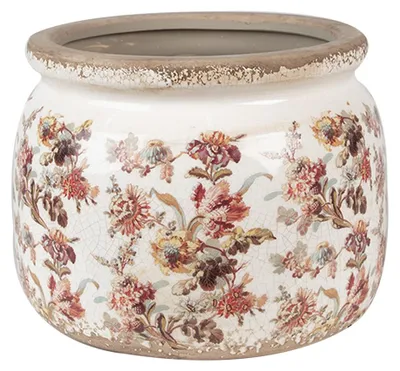 Zdjęcie produktu dla Clayre & Eef Doniczka Ø 20x15 cm Beżowo-różowe ceramiczne kwiaty