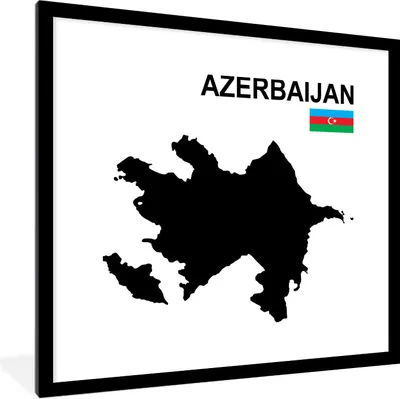 Produktbild von MuchoWow® Gerahmtes Poster Eine Illustration von Aserbaidschan in Schwarz 40x40 cm - Poster mit Schwarzem Bilderrahmen Wandposter Rahmen Foto Bilder - Poster - Plakat im Rahmen