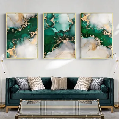 Image de Solidchoice - Décoration murale abstraite en marbre vert et or sur toile