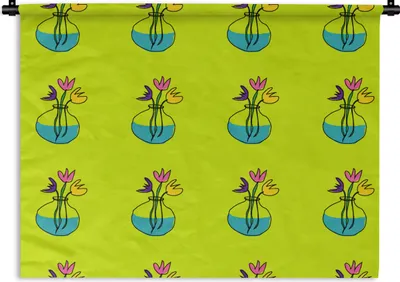 Produktbild von MuchoWow® Wandteppich Wandbehang Blumen - Vasen - Muster 90x67.5 cm Tapisserie Dekoration Wandtuch - Fototeppich - Wand-Skulpturen