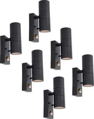Produktbild von hoftronic Blenda LED Wandleuchte 8W 690lm 2700K Schwarz IP44 Sensor Set 6x