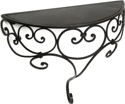 Produktbild von Halbrundes Wandregal aus Schmiedeeisen mit verspielten Bögen in Antikschwarz. 45x18x38 Ideal als Ablage