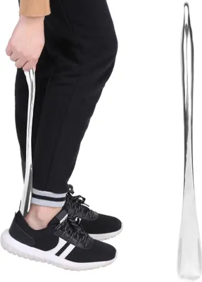 Imagen del producto de Calzador de aleación de aluminio, duradero, con mango ondulado, para zapatos, cómodo de usar, 52 cm, color plateado