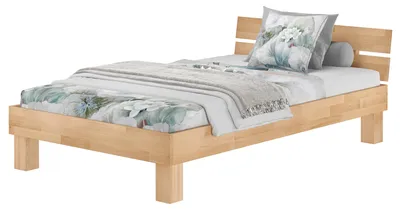 Produktbild von Einzelbett Buchebett massiv natur 120x200 Futonbett Bettrahmen Zubehör wählbar V-60.80-12ohne Zubehör