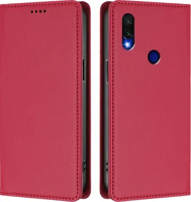 Immagine prodotto di Custodia in pelle per Xiaomi Redmi 7, flip case magnetico in Finto cuoio con supporto Rosso