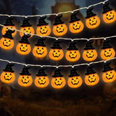Image de Guirlande lumineuse d'Halloween à piles avec motifs de citrouilles, 3 m, 20 LED, étanche, blanche