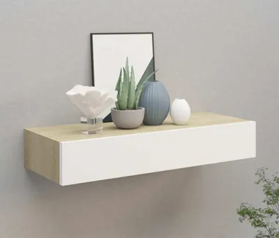 Obrázek produktu pro Maison Exclusive – Nástěnná police se zásuvkami, dub a bílá, 60 x 23,5 x 10 cm, MDF