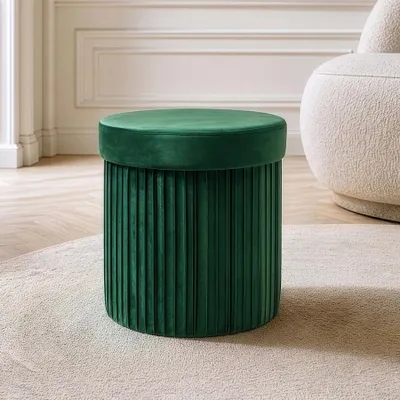 Produktbild von riess-ambiente Hocker ÉLAN 40cm grün Samt runder Sitzhocker mit Stauraum faltbar