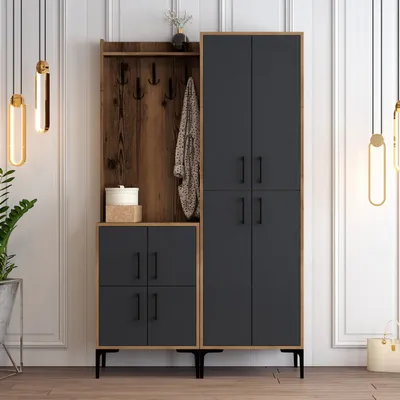 Obrázek produktu pro Skye Decor, Berlin BA - Ořech, antracit, předsíňový stojan, ořech, 100 % MELAMÍNOVANÉ PANELY, 120 x 35 x 200 cm