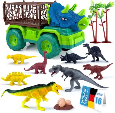 Produktbild von all Kids United Dino Set mit Truck – Entdeckerspielzeug für Kinder ab 3 Jahren, Dinosaurier Transportwagen mit Spielfiguren & Zubehör