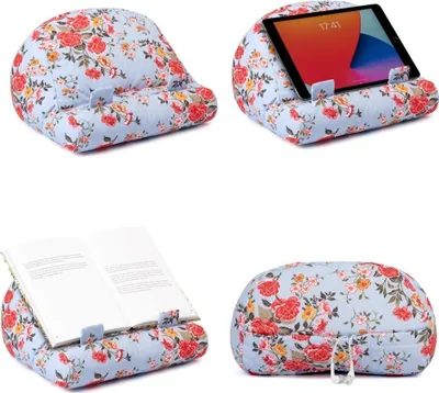 Produktbild von Bookcouch Roses - Blumenmotiv hellblau - Lesekissen für Bücher und Tablets - Buchständer - Tablethalter - Lesehillfe - Deutsche Ausgabe