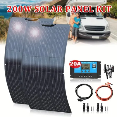 Immagine prodotto di Kit pannelli solari – 200W, 2 pannelli monocristallini da 100W, regolatore di carica da 20A, sistema solare autonomo