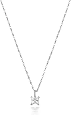 Produktbild von Funkelndes Feuer Elegante 18 Karat (750) Weißgold Diamant Anhänger mit Kette Prinzessschliff 0.19 Karat G - VS - 46cm; TRS3737818KW