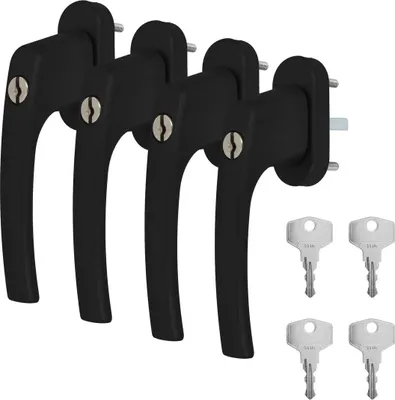 Produktbild von 4 x Alu Fenstergriff in Schwarz RAL 9005 abschließbar - Stiftlänge 40mm