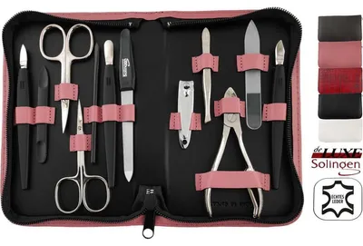 Produktbild von 12teiliges Solingen* Maniküre Set mit Leder-Etui Nagelpflege, Schwarz